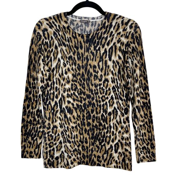 J Mclaughlin Leopard Sancerre Cashmere Sweater XSmall XS Brown Black Crew Neck - Picture 1 of 11